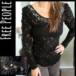 SHEER Free People Embellished Lace Low Back Scoop